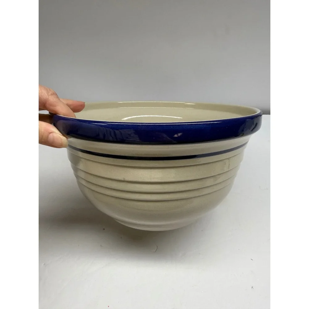 Vintage Robinson Ransbottom Blue Band Stoneware Mixing Bowls Set of 2 R7 R8